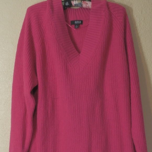 a.n.a  Sweater Pullover Pink NWT V-Neck High Low Long Sleeve Stretch SOFT - Picture 3 of 8